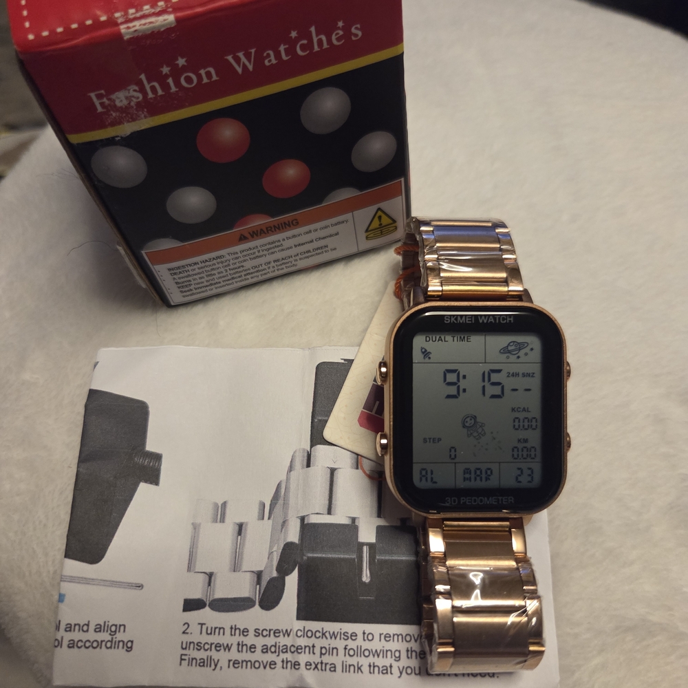 Rose Gold Digital Smartwatch with Metal Bracelet
